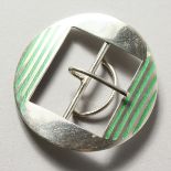 A SILVER BUCKLE with green stripes. Birmingham 1909.