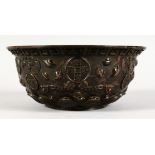 A CHINESE CIRCULAR BRONZE BOWL. 6.25ins diameter.