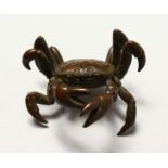 A SMALL JAPANESE BRONZE MODEL OF A CRAB. 2.25ins wide.