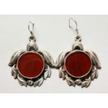 A PAIR OF SILVER AND CARNELIAN EARRINGS.