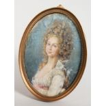 JEAN PAUL KOLBE (18TH CENTURY) GERMAN/AUSTRIAN A VERY GOOD OVAL PORTRAIT OF A LADY, in a gilt oval