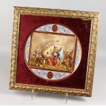 A LARGE 19TH CENTURY VIENNA CIRCULAR PLAQUE, painted with a classical scene. Inscribe on reverse.