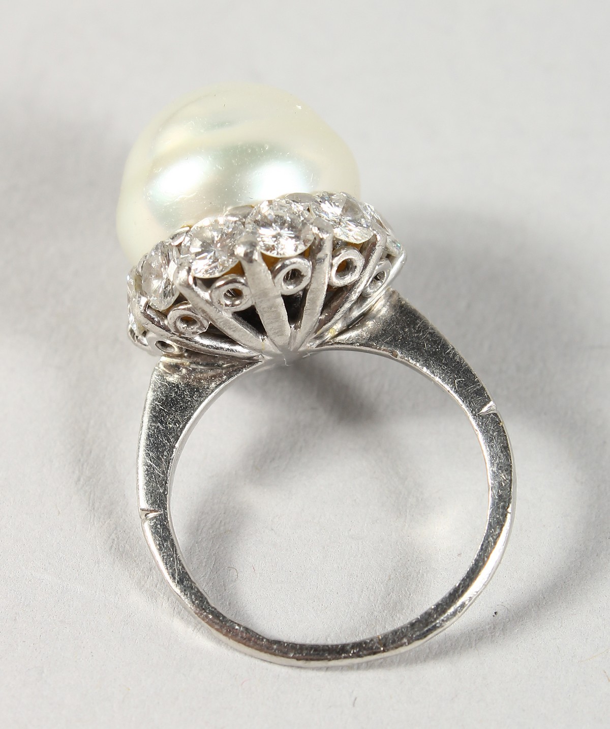 AN 18CT WHITE GOLD, BAROQUE PEARL AND DIAMOND RING. - Image 2 of 2