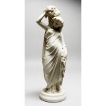 A 19TH CENTURY PARIAN CLASSICAL FEMALE FIGURE, with baskets of grapes. 14ins high.