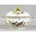 A SUPERB 18TH CENTURY MEISSEN PORCELAIN OVAL TWO HANDLED TUREEN AND COVER, with pineapple finial and