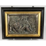 AFTER RENAISSANCE, A FRAMED AND GLAZED WHITE METAL PLAQUE, Christ from the Tomb. 10ins x 14ins.