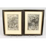 A PAIR OF FRAMED AND GLAZED EARLY ENGRAVINGS.