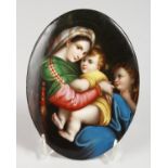 A GOOD DRESDEN OVAL PLAQUE, Madonna and Child. 7ins x 5ins.