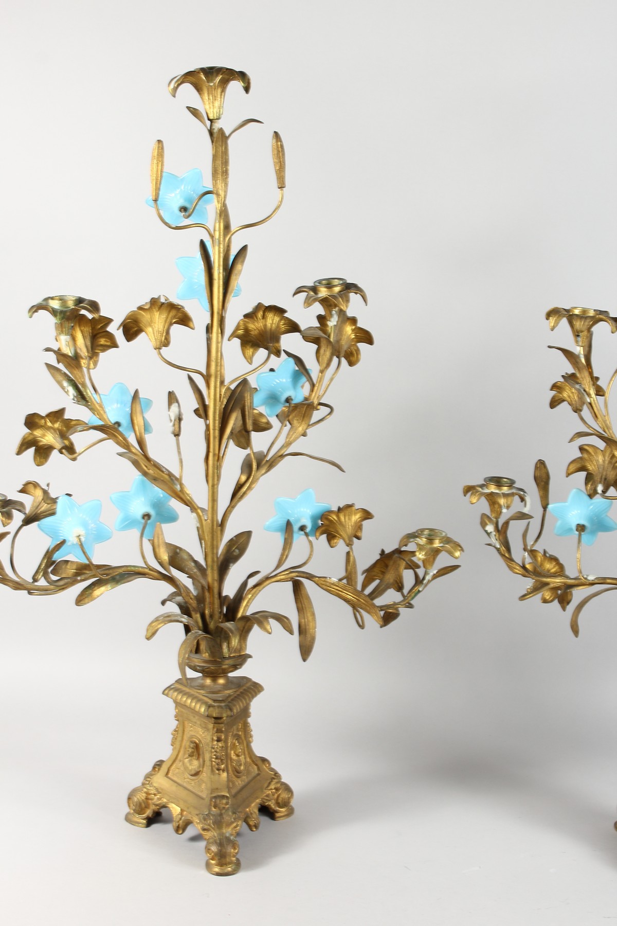 A PAIR OF 19TH CENTURY ORMOLU CANDELABRA, of naturalistic form, with leaves and flowers, the stems - Image 5 of 6