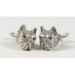 A PAIR OF SILVER FRENCH BULLDOG CUFFLINKS.