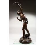 EMILE LAPORTE (FRENCH) (1858-1907).A SUPERB LARGE BRONZE OF A SEMI CLAD YOUNG MAN "ACTEON"