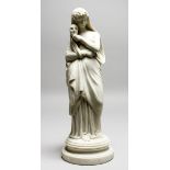 A 19TH CENTURY PARIAN CLASSICAL FEMALE FIGURE, holding a mask. 14ins high.