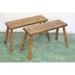A PAIR OF SMALL PINE BENCH SEATS. Seat: 2ft 2ins long x 9ins wide x 1ft 4ins high.