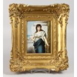 A GOOD DRESDEN UPRIGHT PLAQUE, AFTER SICHEL, Young Girl. 5.5ins x 4ins, in a gilt frame.