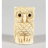 A CARVED BONE OWL FIGURE