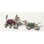 TWO SILVER GEM SET DOG BROOCHES.