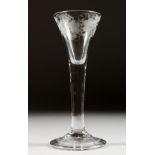 A GEORGIAN WINE GLASS with tapering bowl engraved with fruiting vines, plain stem. 6.5ins high.