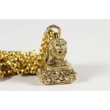 A GOOD PLATED LION SEAL ON CHAIN.