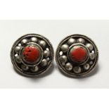 A PAIR OF CORAL SET ROMAN EARRINGS.