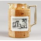 A VIENNA JUG decorated with sepia panels of rural scenes. 6ins high.