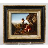 A GOOD DRESDEN RECTANGULAR PLAQUE, Turks Resting. 6.5ins x 7ins, framed.