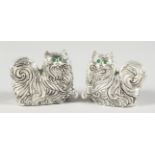 A PAIR OF .925 SILVER ORIENTAL CAT SALT AND PEPPER.