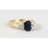 AN 18CT GOLD, SAPPHIRE AND DIAMOND RING.