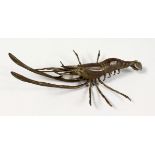 A JAPANESE BRONZE MODEL OF A SHRIMP. 5.5ins long.