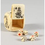 AN ETCHED BONE DICE.