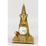 A VERY GOOD UNUSUAL FRENCH OBELISK SHAPED CLOCK, with verge movement by GOSSELIN, PARIS, enamel dial