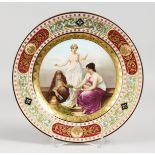 A GOOD 19TH CENTURY VIENNA PLATE painted with a classical scene. Beehive marks. 9ins
