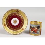 A VIENNA CUP AND SAUCER, rich gold decoration and "Ganymede". Beehive mark in blue.
