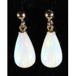 A PAIR OF 9CT GOLD OPAL TEARDROP EARRINGS.