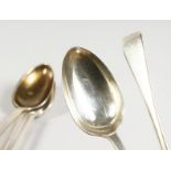 FIVE GEORGIAN EXETER DESSERT SPOONS.