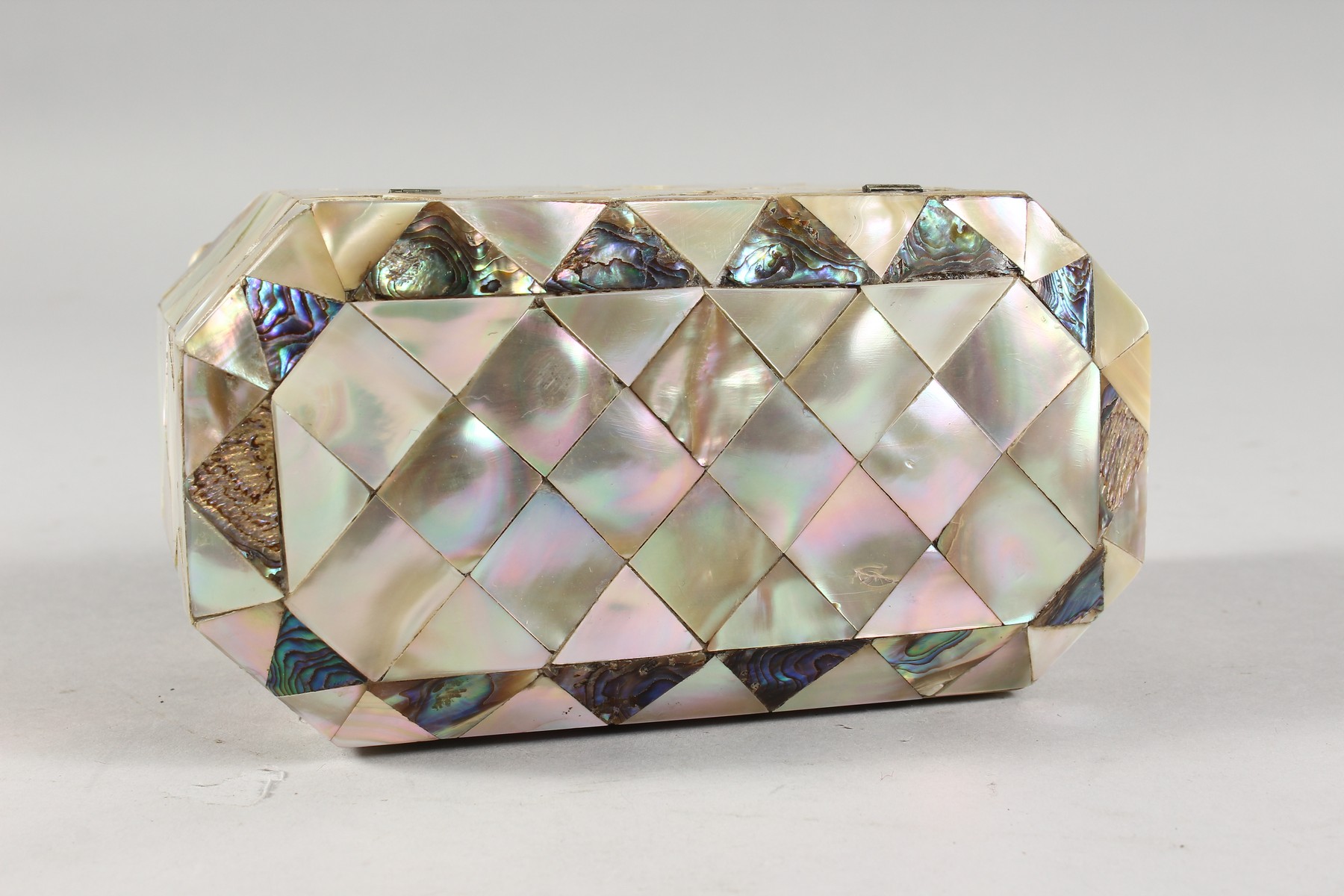 A GOOD MOTHER-OF-PEARL BOX AND COVER on bun feet. 6ins long. - Image 2 of 4