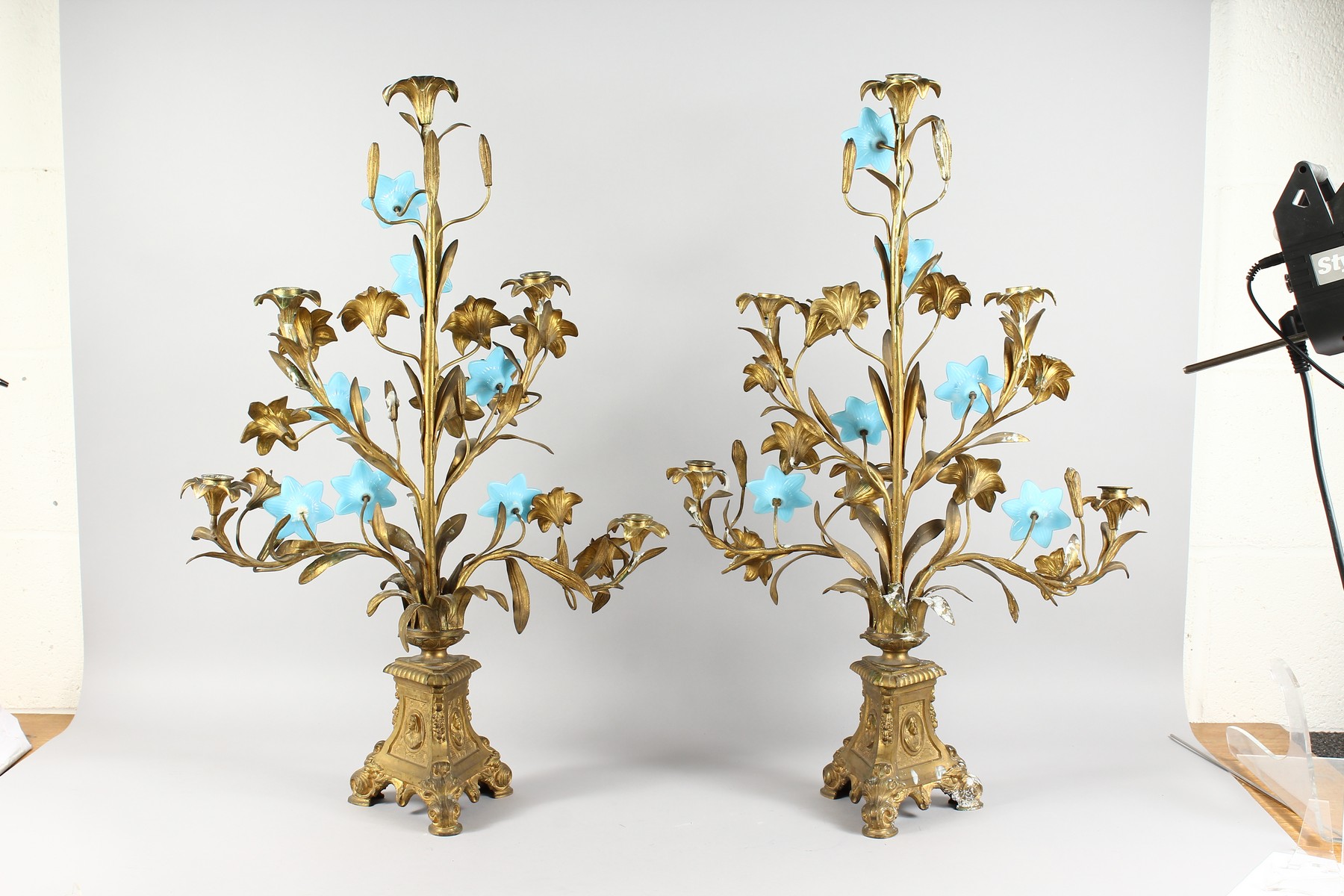 A PAIR OF 19TH CENTURY ORMOLU CANDELABRA, of naturalistic form, with leaves and flowers, the stems - Image 4 of 6