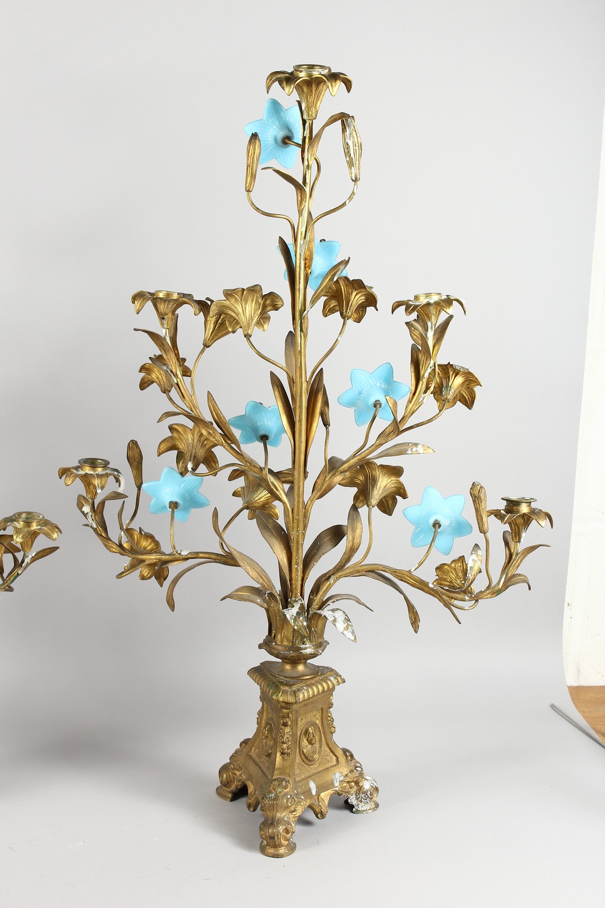 A PAIR OF 19TH CENTURY ORMOLU CANDELABRA, of naturalistic form, with leaves and flowers, the stems - Image 6 of 6