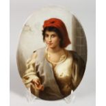 A GOOD DRESDEN OVAL PLAQUE, Young Girl. 7.5ins x 5.5ins.