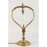 A GOOD FRENCH ORMOLU TABLE LAMP, with acanthus and pineapple finial on a circular base. 20ins high.