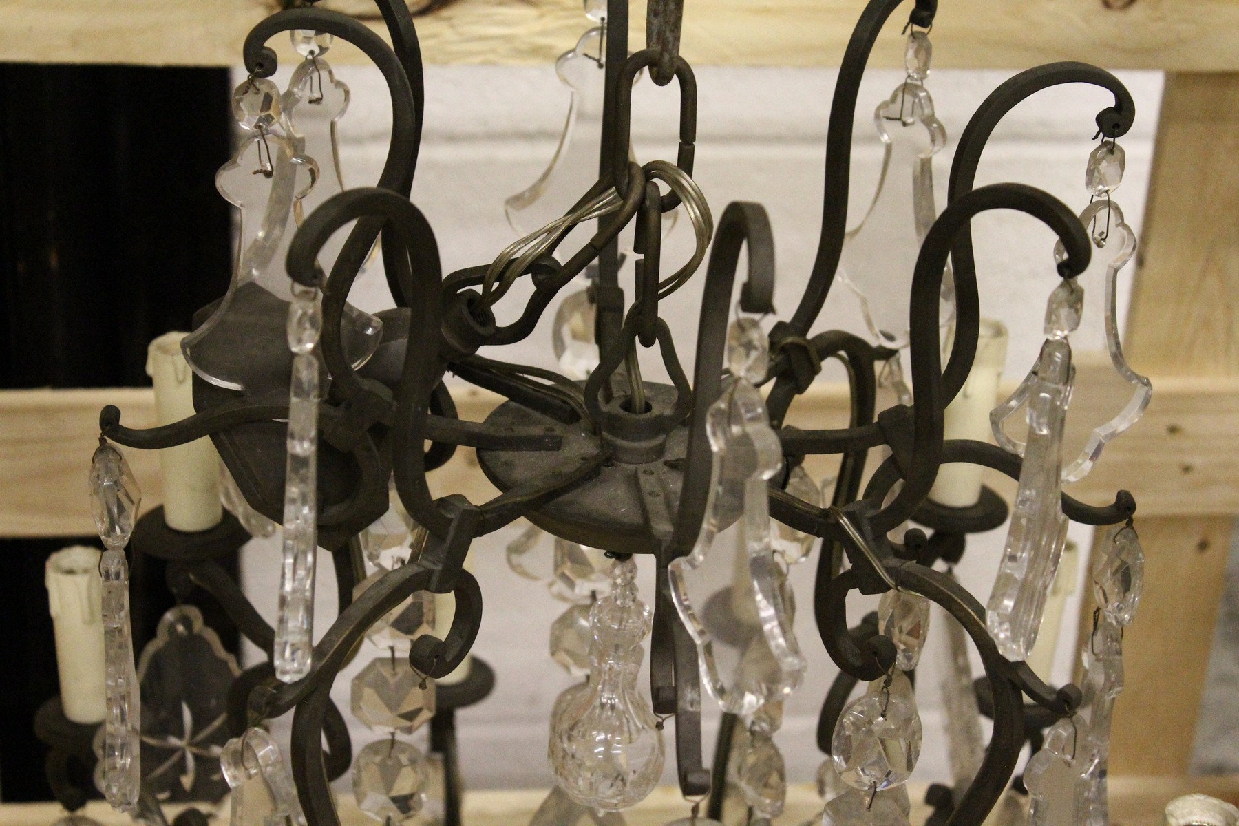 A GOOD CHANDELIER, with twelve bronzed scrolling branches hung with large cut glass drops. 3ft - Image 3 of 4