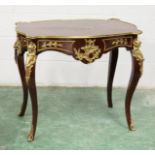 A FRENCH STYLE INLAID MAHOGANY AND ORMOLU MOUNTED OCCASIONAL TABLE. 3ft 0ins long x 1ft 11.5ins wide