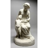 A GOOD LARGE COPELAND PARIAN GROUP, venus and infant cupid on a circular base with arrows, sword,