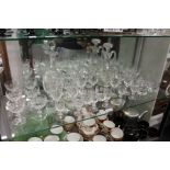 Cut glass claret jug and similar decanter, together with various glassware.