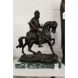 A good bronze group, an Arab on horseback on a marble plinth base.