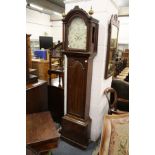 A 19th century mahogany long case clock with eight-day movement, the painted arched dial signed