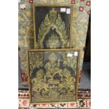Two temple rubbings from Angkor Wat, Cambodia, framed and glazed.