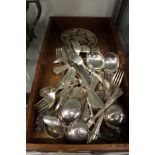 Various plated flatware to include a large fish serving spoon.