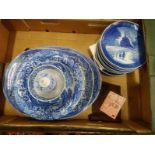 A small group of Copenhagen plates and other blue and white china.