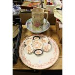A large Wedgwood Cabaret tray and hors d'oeuvres dish, a large floral decorated jug and a floral