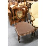 A good Victorian rosewood bedroom chair with upholstered back panel and seat on turned front legs